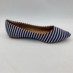 Lane Bryant Ballet Flats Women 10W Wide Blue White Stripe Nautical Slip On Shoes